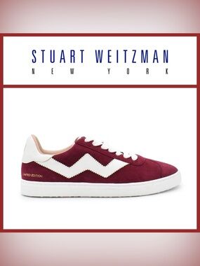 Stuart Weitzman Women 7.5 Daryl Suede Leather Sneakers in Dark Red